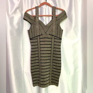 Guess Grey & Black Ribbed Bodycon Dress with Sweetheart Neckline